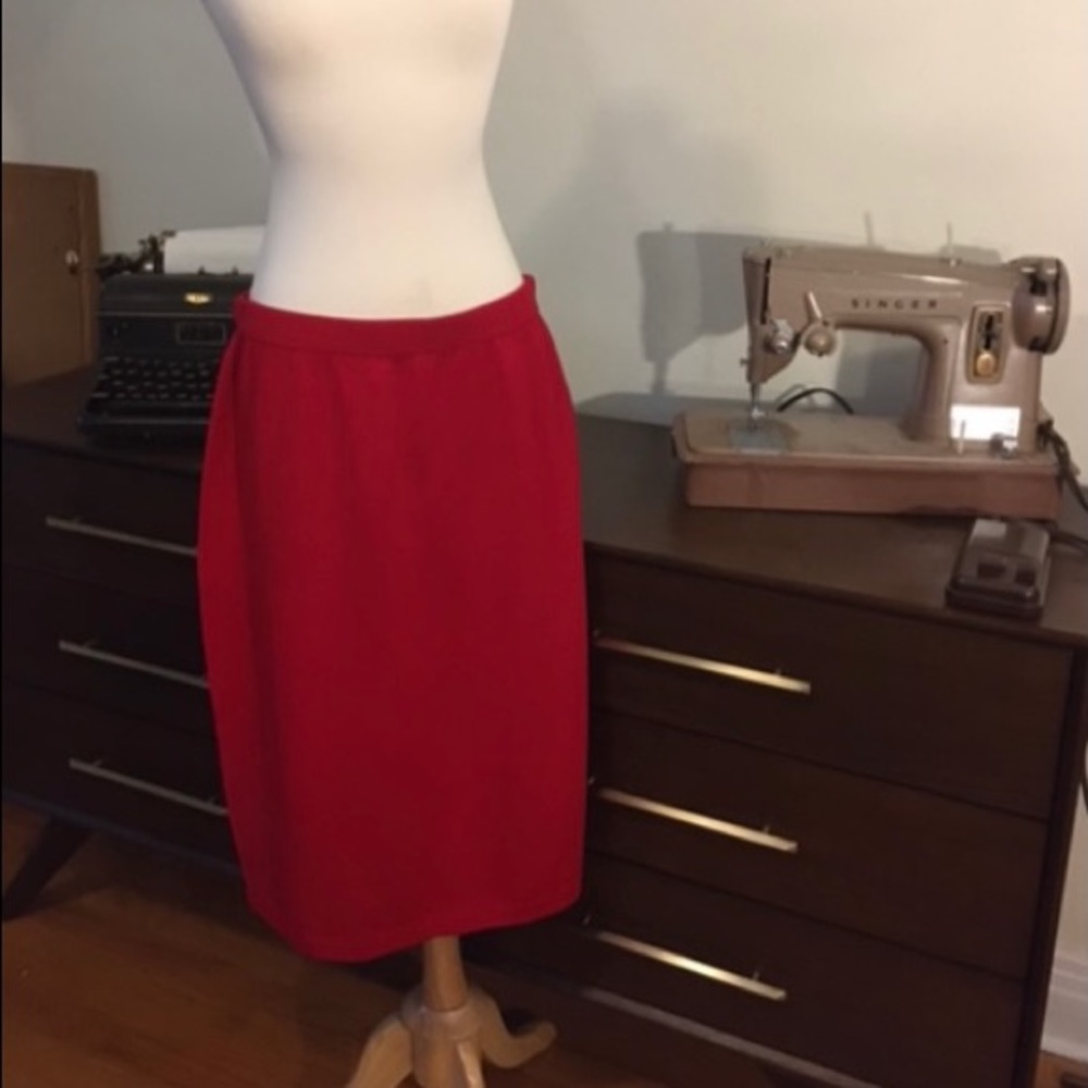 Bright red St. John pencil skirt.